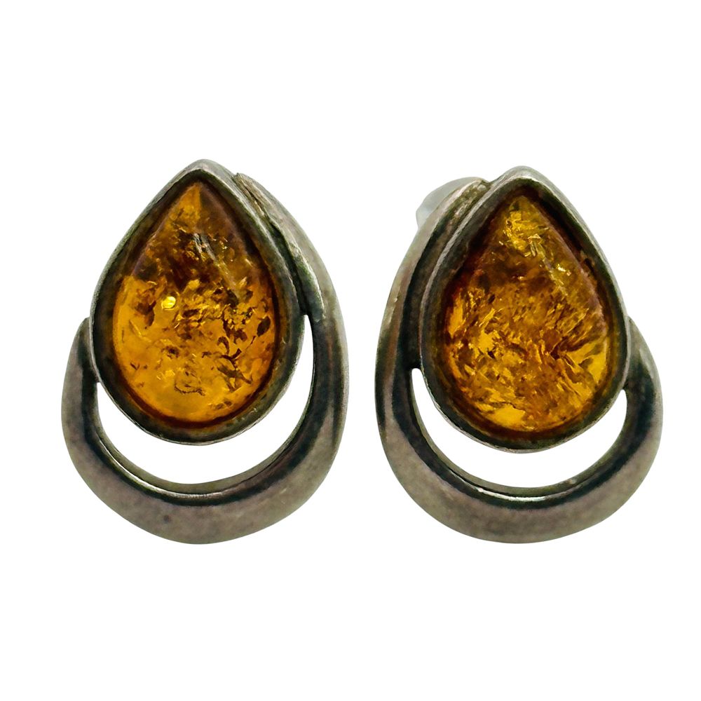 Lot 484: Sterling Amber Teardrop Earrings