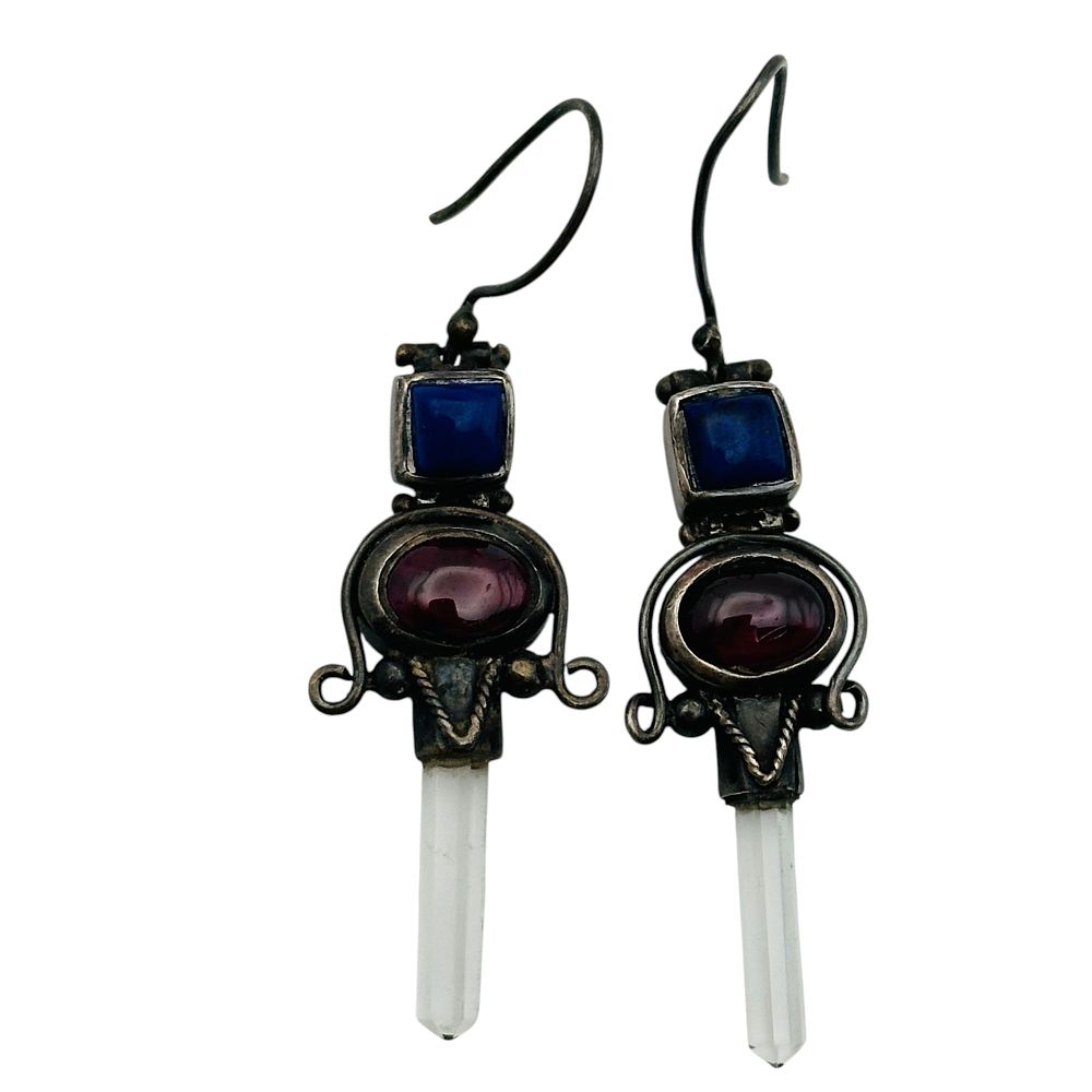 Lot 488: Sterling Multi-Stone Dangle Earrings