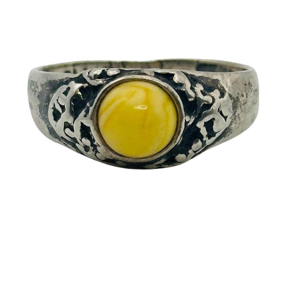 Lot 494: Sterling Butterscotch Amber Ring Sz 6