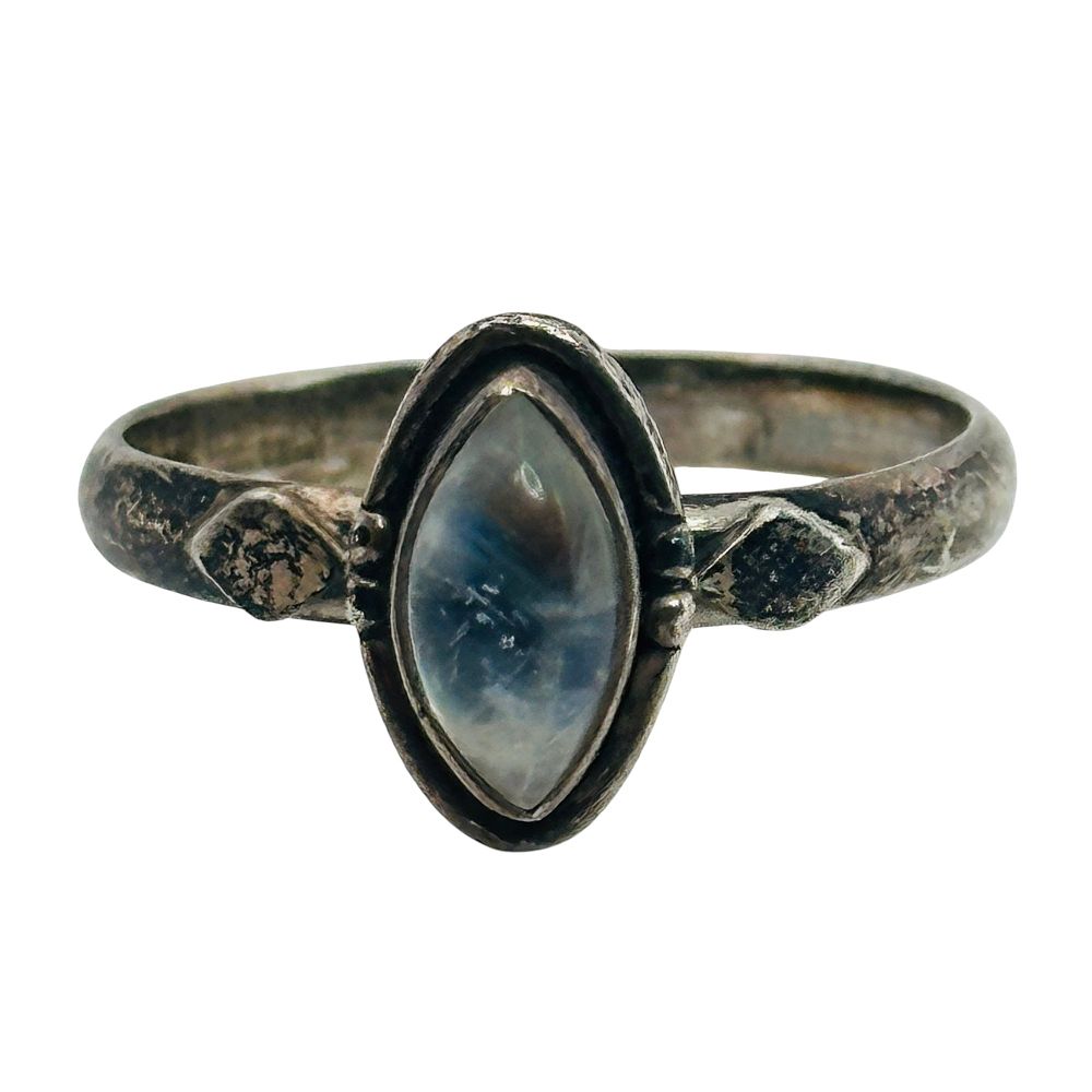 Lot 497: Sterling Moonstone Marquise Cut Ring Sz 7