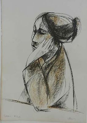 רות שלוס - ליטוגרפיה חתומה בעברית ואנגלית עי הציירת כ48 על 33