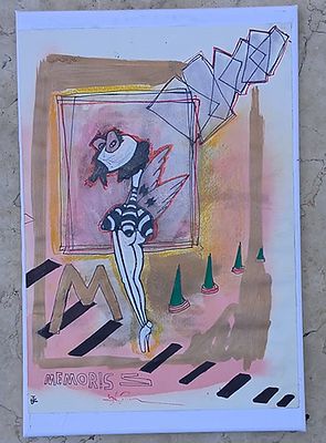 בזוקה גו - מקור שמן על קרטון מוצמד לבד כ25 על 35