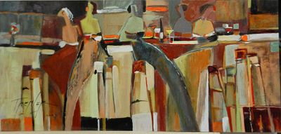 טרמבלר - טכניקה מעורבת על דיקט כ35 על 80