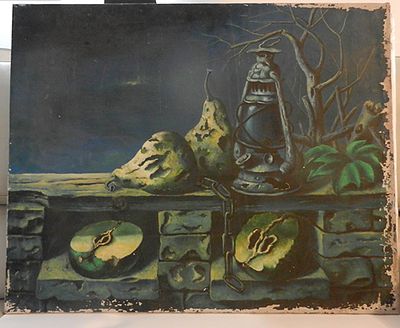 לא מוכר לי - מקור על בד עם קילופי צבע מסביב כ80 על 60