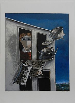 ברגנר - ליטוגרפיה נדירה כ50 על 70 חתומה עי הצייר