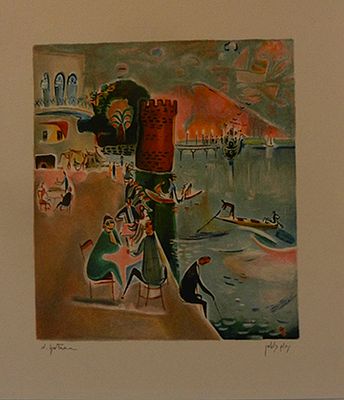 גוטמן - הדפס ליטוגרפי כ32 על 36 חתום בגלופה