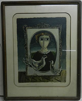 יוסל ברגנר - ליטוגרפיה חתומה ונדירה כ40 על 50 ממוסגרת כבתמונה