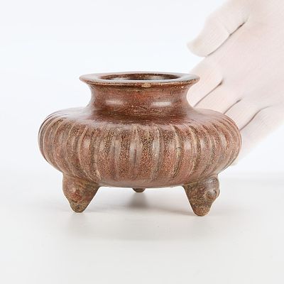 Colima Gardrooned Squash-Form Vessel. Colima pre-Columbian gardrooned squash-form vessel with