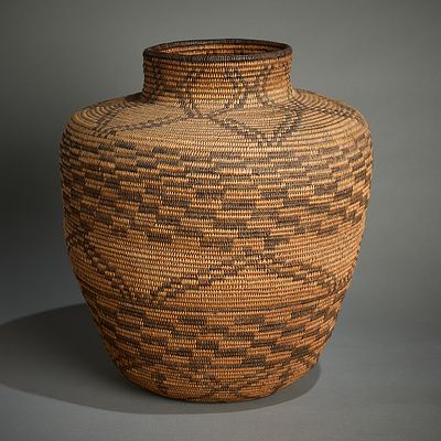 Southwest Native American Woven Olla Basket. Southwestern Native American woven olla storage