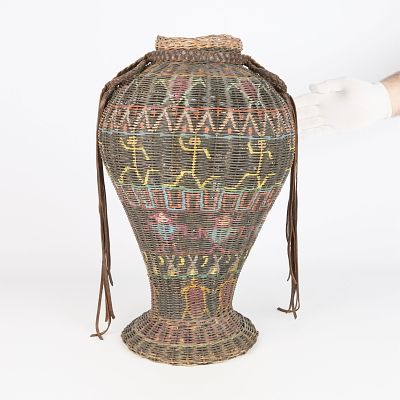 Large Anamosa Penitentiary Folk Art Basket. Large handmade folk or outsider art woven and