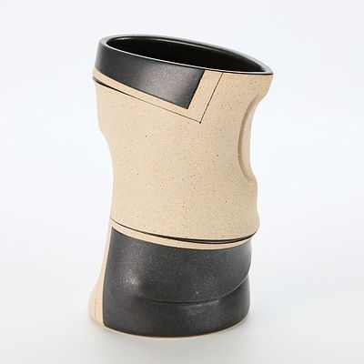 Gustavo Perez Ceramic Vase. Gustavo Perez (Mexican, b. 1950). Ceramic vase in black and buff.
