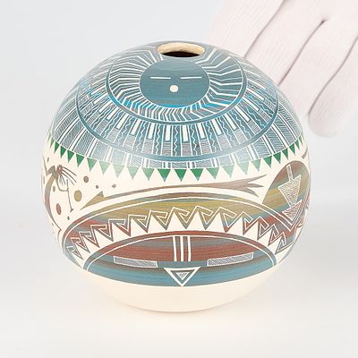 Norman Lansing Ceramic Pot. Norman Lansing (Ute, 20th c.) Native American painted ceramic seed