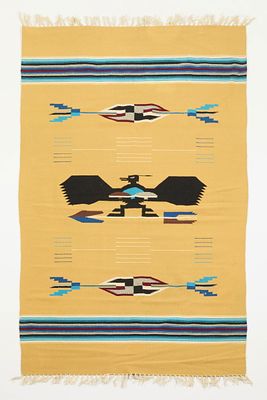 Mexican Chimayo Wool Thunderbird Blanket 5'10"x3'9". Mexican or Chimayo Native American wool