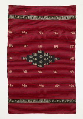 Chimayo Wool Whirling Log Blanket 5'11"x3'9". Native American Chimayo or Mexican wool shoulder