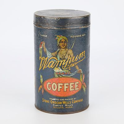 Wampum Early Collector's Coffee Tin. Wampum Coffee three pound coffee tin from
