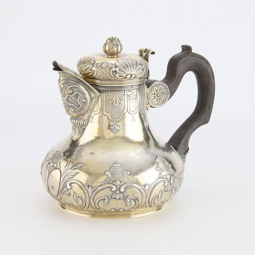 Lrg 19th c. Continental Sterling Silver Hot Water Pot. Large sterling silver hot water pot with 