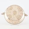 Spanish Colonial Coin Alpaca Silver Dish. Alpaca silver two handled dish featuring three Image - 2