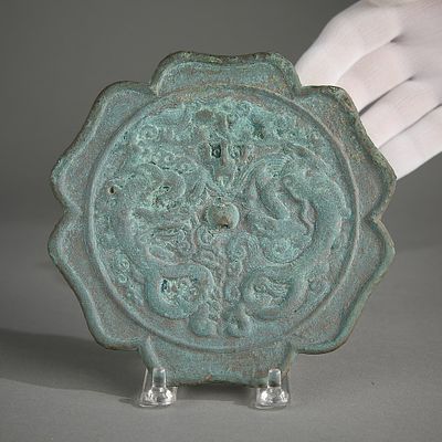 Chinese Song Dynasty Bronze Dragon Mirror. Chinese bronze mirror depicting a dragon, Sung 