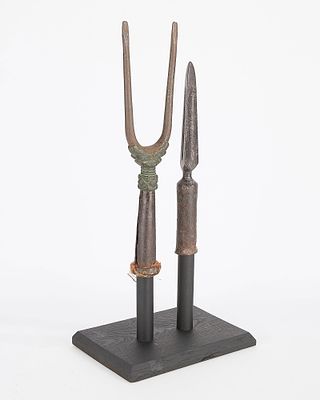 2 Rare Chinese Weapons: Iron Fork & Spearhead. Group of two rare and important Chinese weapons 