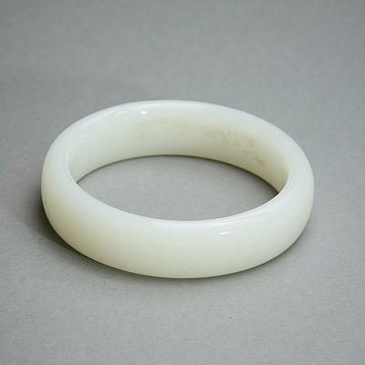 Chinese Carved White Jade Bangle. Chinese carved white jade bangle or bracelet. Diameter: 3 