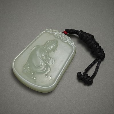 Chinese 20th c. Carved Jade Buddha Pendant. Chinese 20th century carved jade plaque as a 