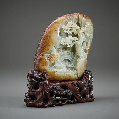 Modern Chinese Jade Boulder Carving. Modern Chinese jade carving in the form of a boulder 