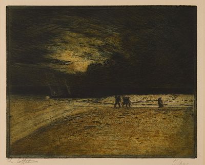 Charles Cottet "Les Pecheurs Fuyant L'Orage" Print. Charles Cottet (French, 1863-1925). Color 
