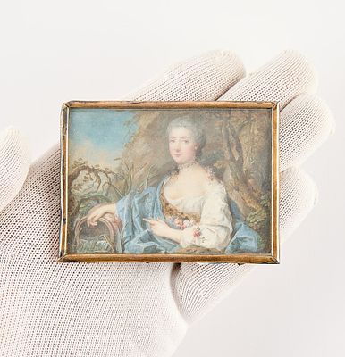 French Miniature Portrait of a Lady. French miniature portrait depicting a lady of rank with 