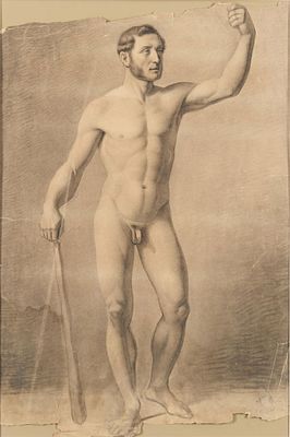 Charcoal Drawing of Nude Man. Charcoal drawing depicting a nude man, possibly posed after a 