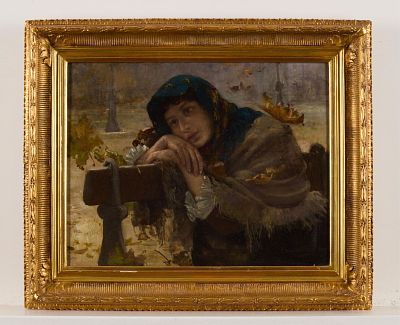 Carl Gutherz Portrait of Woman Painting. Carl Gutherz (Swiss/American, 1844-1907). Oil on canvas 