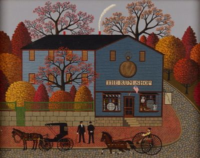Charles Wysocki "The Rum Shop" Painting. Charles Wysocki (American, 1928-2002). Oil on canvas 