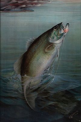 Harry Driscole Leaping Fish Painting. Harry A. Driscole (American, 1861-1923). Oil on canvas 