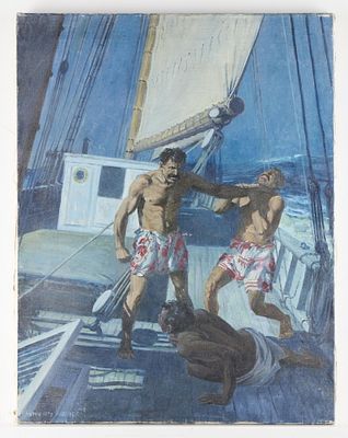 Anton Otto Fischer Fighting Fishermen Painting. Anton Otto Fischer (German/American, 1882-1962). 