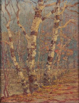Carl Rawson Autumn Oil Painting. Carl Rawson (American, 1884-1970). Oil on panel painting 
