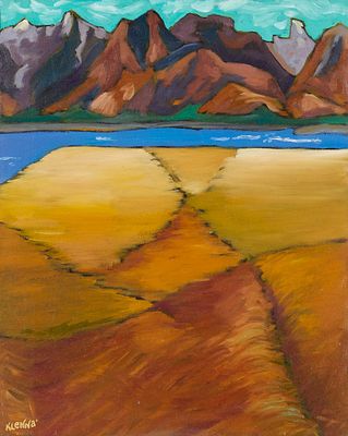 Kari Lennartson "Fjord Valley" Oil Painting 2000. Kari Lennartson (America, 20th/21st c). Oil on 