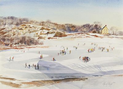 C. Robert Perrin "Gloucester Skating" Painting. Charles Robert Perrin (American, 1915-1999). 