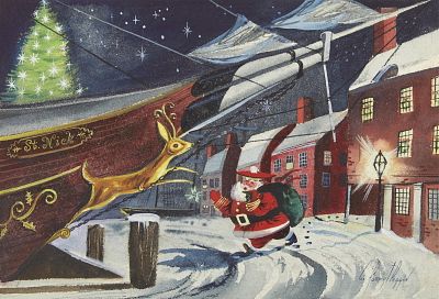 C. Robert Perrin Santa Clause Painting. Charles Robert Perrin (American, 1915-1999). Watercolor 