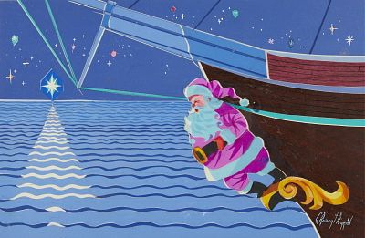 C. Robert Perrin Santa Clause Ship Prow Painting. Charles Robert Perrin (American, 1915-1999). 
