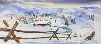 C. Robert Perrin Winter Sleigh Painting. Charles Robert Perrin (American, 1915-1999). Watercolor 