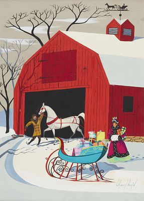 C. Robert Perrin Present Sleigh Ride Painting. Charles Robert Perrin (American, 1915-1999). 