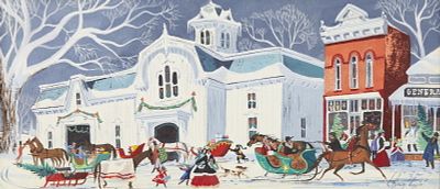 C. Robert Perrin Christmas Sleigh Painting. Charles Robert Perrin (American, 1915-1999). 