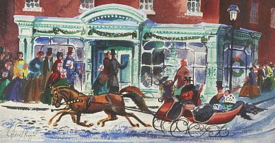 C. Robert Perrin Sleigh Ride Painting. Charles Robert Perrin (American, 1915-1999). Watercolor 