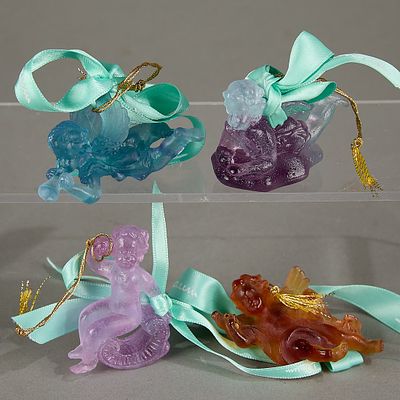 4 Daum France Pate-de-Verre Glass Angel Ornaments. Daum, France. Group of four French 
