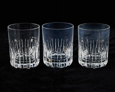 Set 3 Baccarat "Rotary" Crystal Glass Tumblers. Baccarat, France. Set of three "Rotary" pattern 