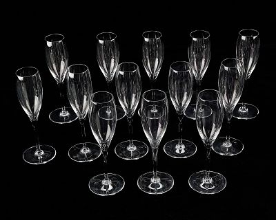 13 Baccarat "Perfection" Glass Champagne Flutes. Baccarat, France. Set of 13 "Perfection" 
