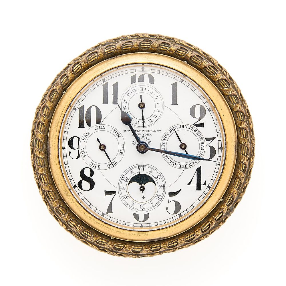 E.F. Caldwell Decorative Desk Clock. E.F. Caldwell, New York. Decorative triple calendar desk 