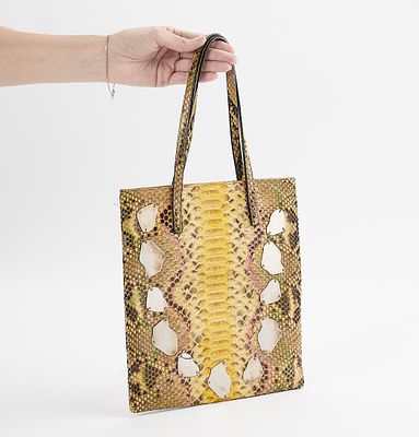 Fendi Dyed Python Bag. Post 1965 Fendi dyed python skin bag with applied amorphous silver toned 