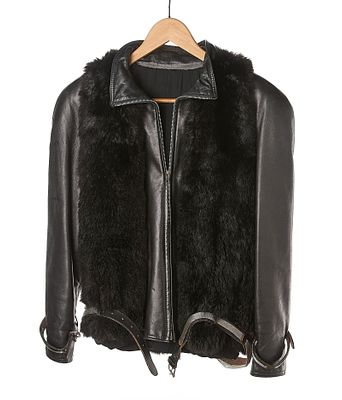 Black Fur Gianni Versace Jacket Vest. Gianni Versace black leather jacket with black rabbit fur 