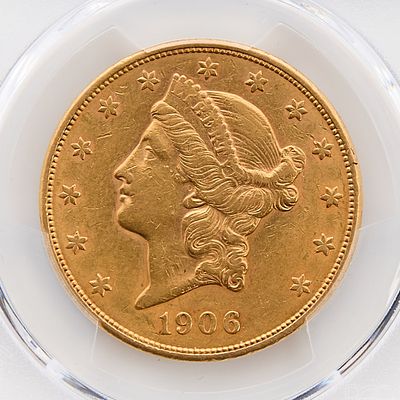 ~ 1906-S $20 Gold Liberty Head Coin PCGS AU55. 1906-S $20 gold Liberty Head coin. Graded by 