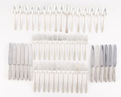 50 pcs Stieff "Rose" Sterling Flatware 51.26 ozt. Stieff Company, Baltimore, Maryland. Set of 